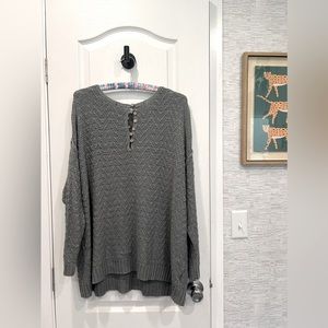 Blue Umgee Oversized Lightweight Sweater w/ buttons